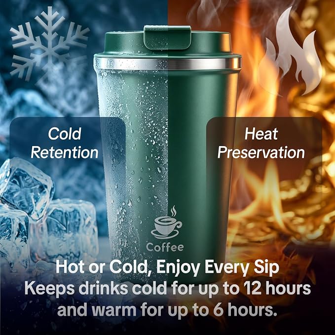 17oz Travel Coffee Mug ,Leakproof Vacuum Coffee Cup Insulated Tumbler | 304 Stainless Steel, Double-Wall Vacuum Insulated, Leakproof, Fits Hot & Cold Drinks Car Cup Holders, Travel, Office