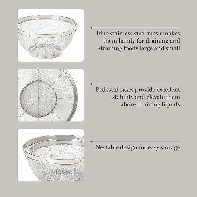 Martha Stewart Covello Stainless Steel Mesh Colander Set 2-Pieces, Silve