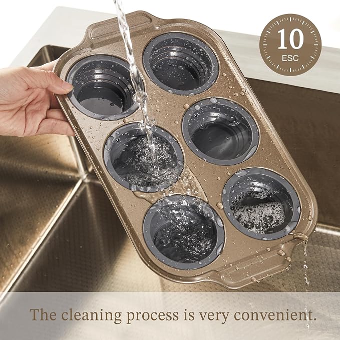 2-Pack Foldable Nonstick Silicone Baking Pans, 6 Cups for Baking Muffins, Egg Bite, Brownies. Easy to pop and clean. Dishwasher Safe BPA Free.