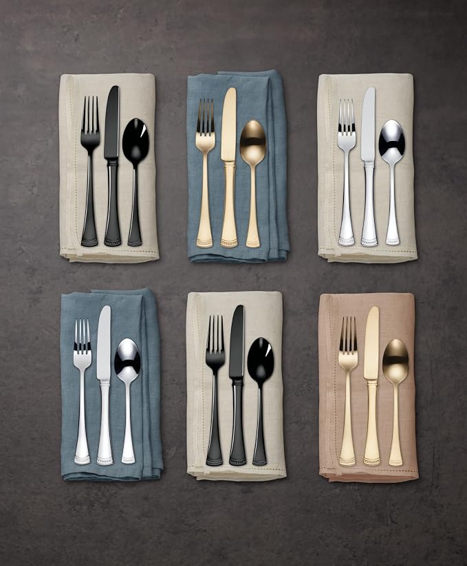 Lenox 893677 Portola Black 20-Piece Flatware Set | black, dishwasher safe | includes knives, forks, and spoons | heavy duty, cutlery set for kitchen and dining, utensil set