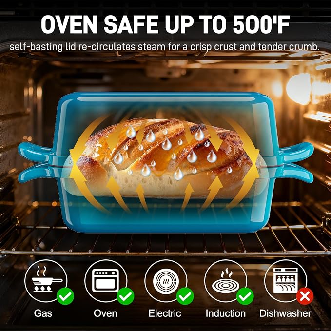 Enameled Cast Iron Sourdough Bread Dutch Oven, 8.5x4.5 Inch Loaf Cast Iron Bread Pan for Homemade Bread Baking, Sourdough Baking Pans, Meatloaf Pan with Lid, 2 Piece set, Emerald