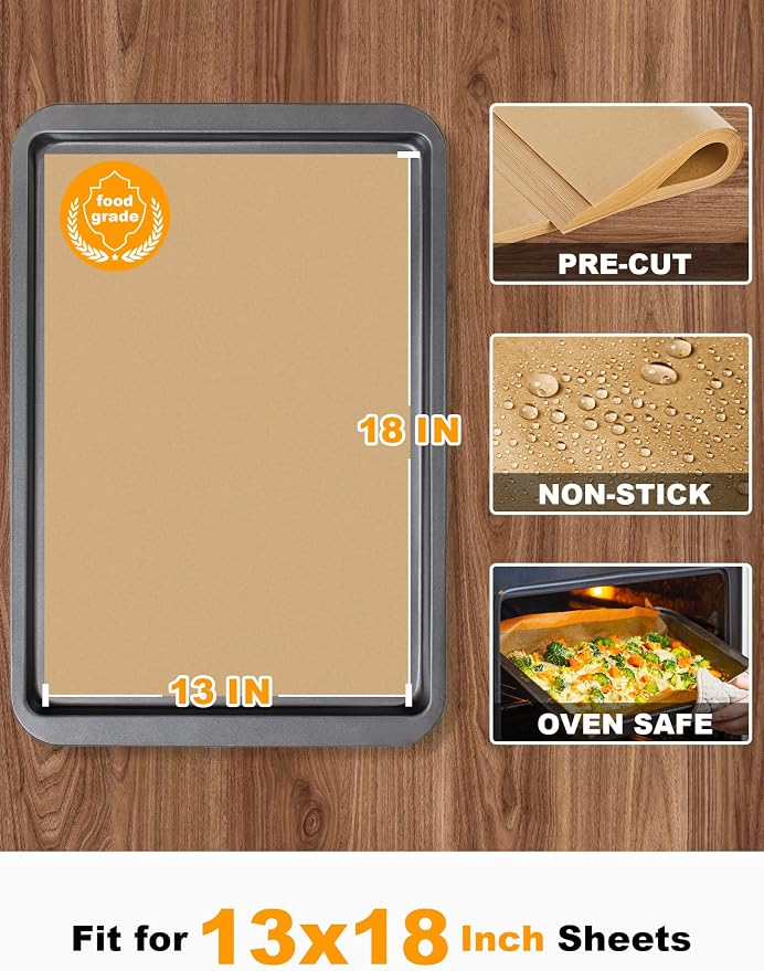 SMARTAKE 200 Pcs Parchment Paper Baking Sheets, 13x18 Inches, Non-Stick | Unbleached Pre-Cut Greaseproof Baking Parchment, Oven Safe up to 450°F, for Grilling Frying Steaming Bread Cup Cake Cookies