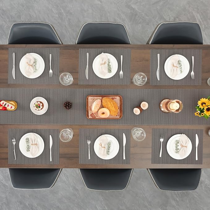 Myir JUN Placemats Set of 4 Kitchen and Dining Table Placemats | Vinyl Placemats Place Mats Indoor/Outdoor Set of 4 Washable Table Mats Non-Slip Place mats for Dining Table, Dark Gray