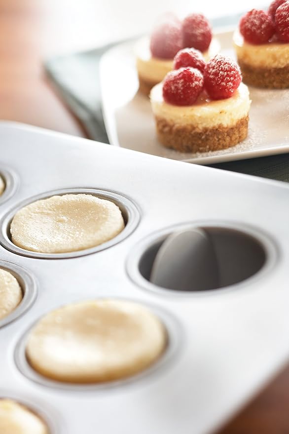 Fox Run Mini Cheesecake Pan with Removable Bottoms, Non-Stick, 10.5 x 14 x 1.5 inches | Removable Bottoms & Nonstick For Easy Release | Makes 12 Mini Cheesecakes | Carbon Steel Small Cheesecake Baking Pan