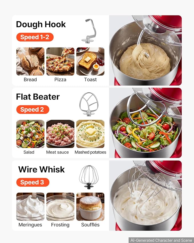 VEVOR 5.3+4.2 Qt Tilt Head Stand Mixer 400W Electric Dough Mixer, 3 Speeds Food Kitchen Mixer with Stainless Steel Bowl, Splash Guard, Dough Hook, Whisk, Beater, for Baking Mixing Whipping