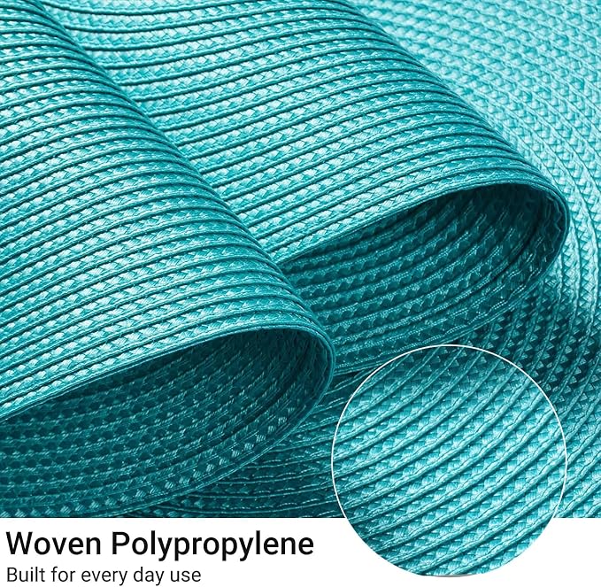 FunWheat Round Braided Placemats Set of 4 Table Mats for Dining Tables Woven Washable Non-Slip Place mats 15inch (Turquoise, 4pcs)