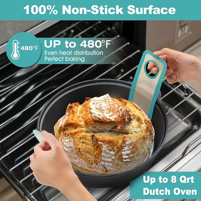 Silicone Bread Sling Oval and Round - Non-Stick & Easy Clean Reusable Oval Silicone Baking Mat for dutch oven. With Long Handles Sourdough Bread Baking mat tools supplier Liner (Aqua Sky)