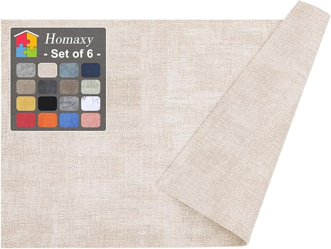Homaxy PU Faux Leather Placemats for Dining Table, Set of 6, Beige | Waterproof Wipeable Washable Table Mats, Easy to Clean Anti-Slip Place Mats, 11.8" x 17"
