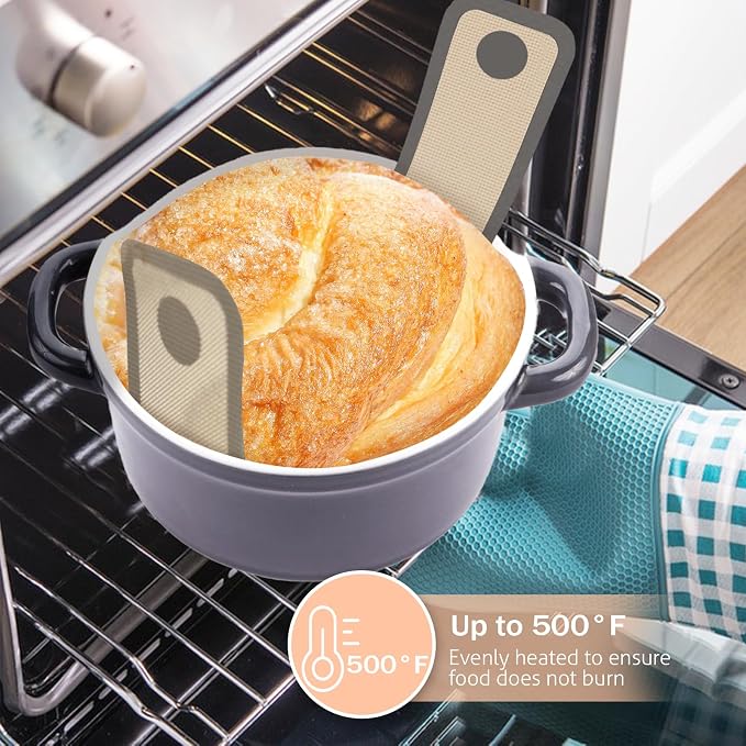 Koolstuffs Sourdough Silicone Bread Sling for Dutch Oven, 2 Pack | Long Handles for Dough Transfer, Nonstick Bread Release, Dishwasher Cleanup, Flexible Reusable Design, Round, Gray