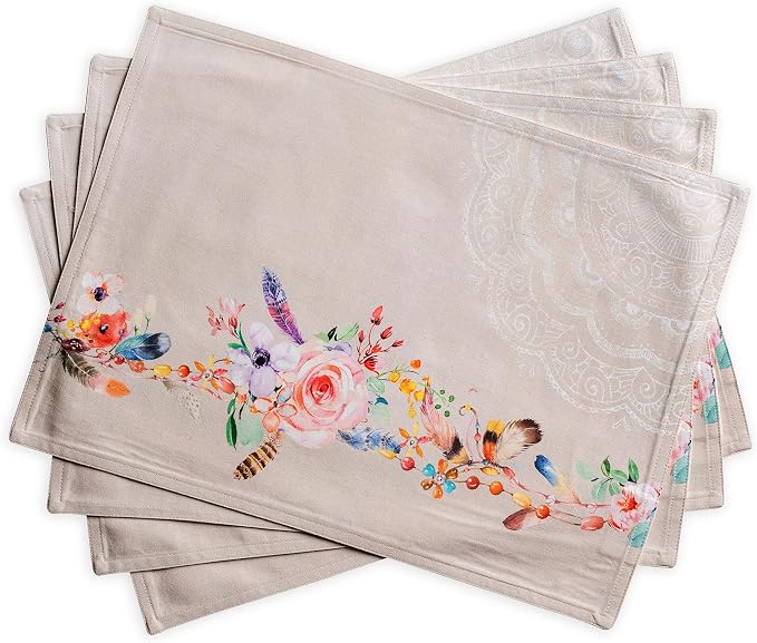 Maison d' Hermine Placemats Set of 4 Reusable 100% Cotton (13"x19") | Cloth Place Mats Washable Table Mats for Kitchen Dining Party Wedding Hotel Home Restaurant Spring Summer - Ibiza - Beige