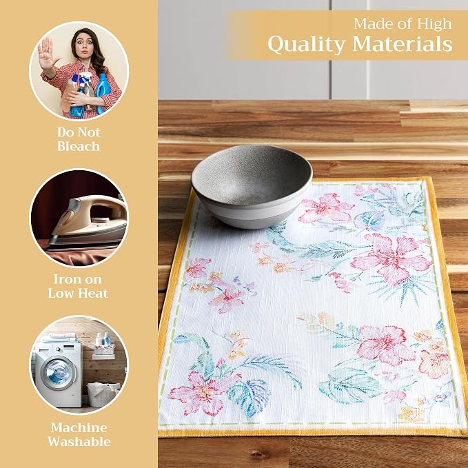 Maison d' Hermine Placemats Set of 4 Reusable 100% Cotton (13"x19") | Cloth Place Mats Washable Table Mats for Kitchen Dining Party Wedding Hotel Home Restaurant Spring Summer - Paradise Island