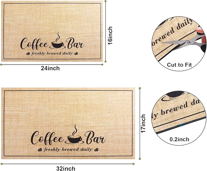 CooRug Fashion Coffee Mat, Dish Drying Mat 17" x 32" Beige | Hide Stain, Absorbent, Coffee Bar Accessories, Heat Resistant, Non-slip, Eco-friendly, Easy to Clean