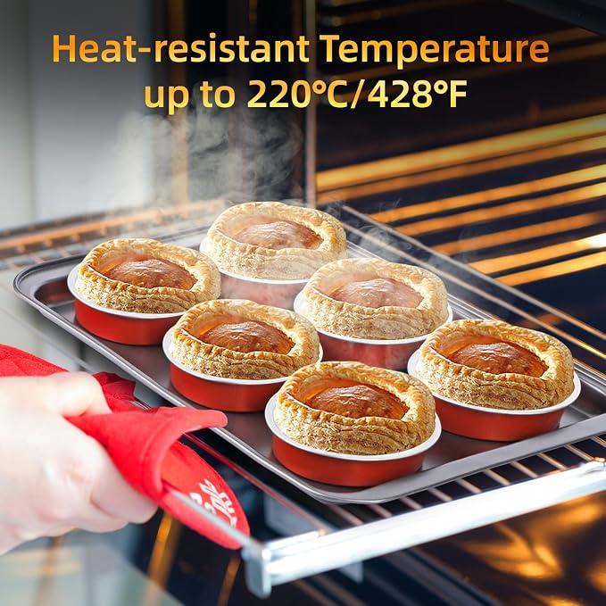Beasea 4 Inch Disposable Tart Pans with Lids, 120 Pack 8oz Mini Pie Tins Creme Brulee Ramekins Bright Red Aluminum Foil Pie Tart Cake Baking Pans Individual Round Containers Oven Safe for Baking