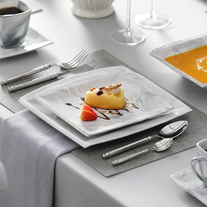 MALACASA Dinnerware Sets, 30 Piece Porcelain Plates and Bowls Sets for 6, Square Dish Set with Dinner Plates Set, Cup and Saucer, Modern Dishware Dishes Microwave Safe, Marble Grey, Series Blance | Complete with Plates, Bowls, Cups, Saucers, Microwave ...