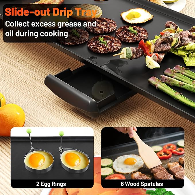 LDAILY Extra Large Nonstick Electric Griddle, Teppanyaki Grill BBQ W/ 4 Adjustable Temperature, Even Heating & Handles, Long Table Top Pancake Griddle Grill for Indoor & Outdoor Party, Camping（35’’）