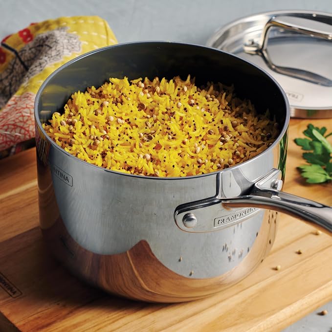 Tramontina Utsava Tri-Ply Clad Stainless Steel 2.2-Quart Sauce Pan with Lid | Ceramic Non Stick Interior, Induction-Ready Small Saucepan