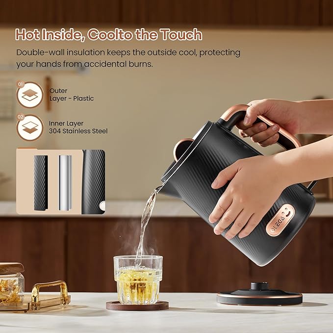 OLEGA Electric Kettle: 1200W Fast Boil Tea Kettles with Tea Infuser 1.5L | Stainless Steel Kettle; Electric Water Kettle with Strainer; Plastic Free Teapot; Auto Shut-Off Water Boiler