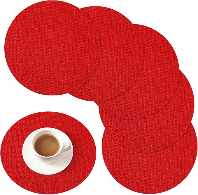 12 Pcs Red Burlap Round Placemats, Christmas Table Mats | Jute Fiber Placemats, 11.8 Inch, Heat Resistant Non Slip, Holiday Weddings Birthday Party, Kitchen Dining Tables