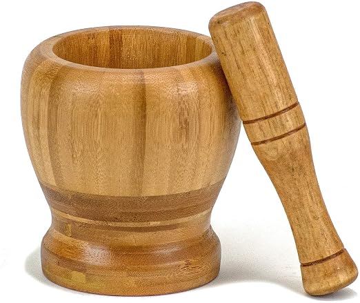 Mortar and Pestle, 100% Natural Bamboo Spice Grinder, Decorative 4 inch Wooden Mortar and Pestle Set for Kitchen