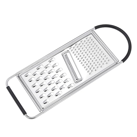 Amazon Basics Cheese Grater with Handle, Stainless Steel Zester, Easy to Clean, Dishwasher Safe, Rectangular, Non-Slip, Multifunction Tool for Kitchen Prep, Vegetables, Black