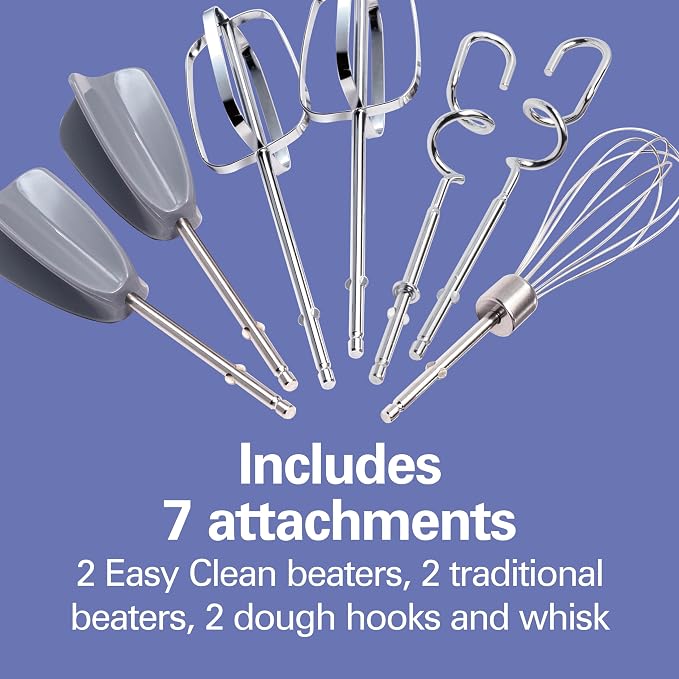 Hamilton Beach 6-Speed Electric Hand Mixer With Easy Clean Beaters | Traditional Beaters | Dough Hooks | Whisk | Snap-On Storage Case | 275 Watt Motor | White | 62636J