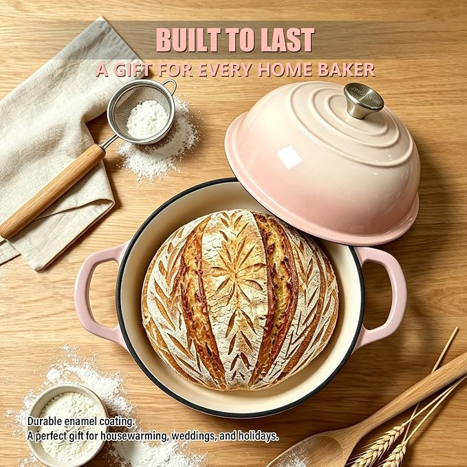 Cast Iron Bread Dutch Oven 6QT Cream Enameled with Lid | Even Heat and Steam for Crispy Crust, Easy-release Enamel, All Stovetops, Safe to 500F, For Sourdough and Artisan Bread