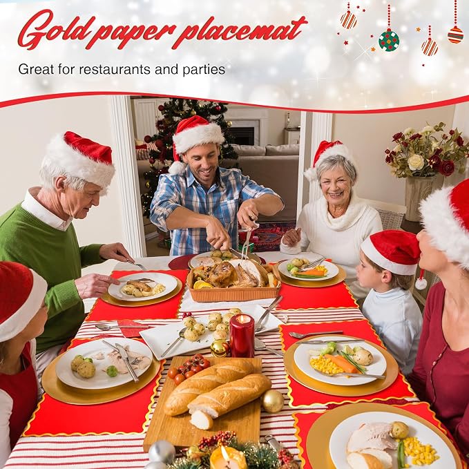 FoldTier 150 Pcs Disposable Paper Placemats Bulk 10"x14" Rectangle Place Mats with Scalloped Edges Dining Table Mat for Wedding Birthday Party Table Decoration(Red)