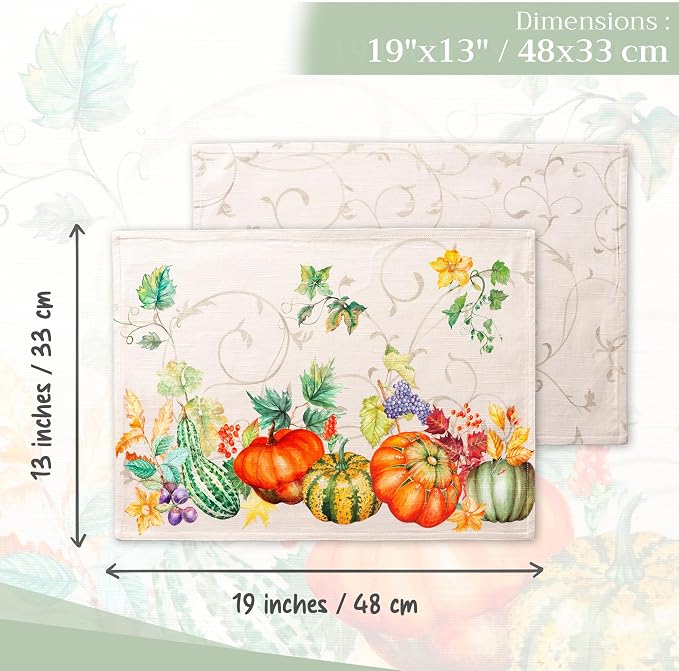 Maison d' Hermine Placemats Set of 4 Reusable 100% Cotton (13"x19") | Cloth Place Mats Washable Table Mats for Kitchen Dining Party Wedding Hotel Home Thanksgiving Christmas - Lumina
