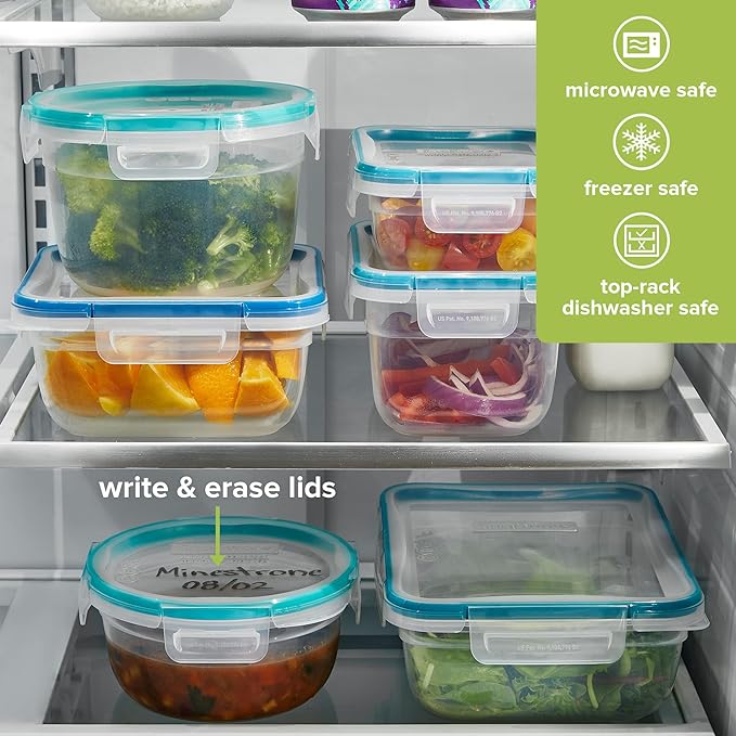 Snapware Plastic Total Solution 2-Pack (4 Cup) Food Storage Containers | Meal prep containers with plastic BPA-free lids with 4 locking tabs, microwave, dishwasher, & freezer safe