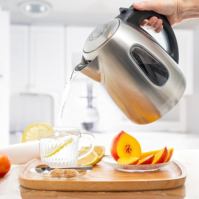 Mixpresso 1.7 Liter Stainless Steel Electric Kettle | Large, portable hot water tea kettle, fast boiling pot, boil-dry protection, auto shut-off, blue Illuminate LED light