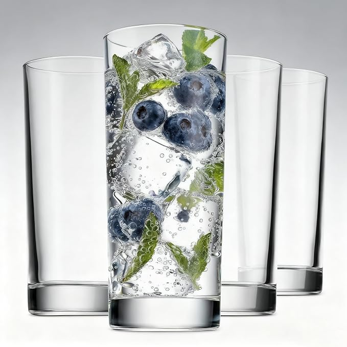 Everyday Drinking Glasses Set of 8, 14oz Tall Glass Cups & 10.5oz Short Dof Glasses Glass Water Cups, Hurricane Tumbler Drinkware for Cocktail, Iced Coffee, Beer, Tea, Wine, Whiskey