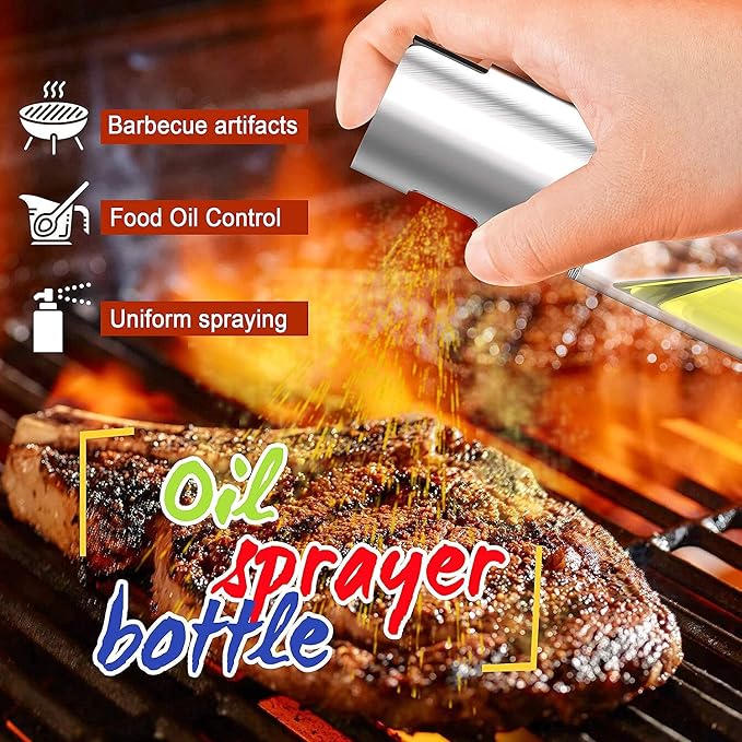 2 Pack Oil Sprayer for Cooking, Olive Oil Sprayer Mister for Air Fryer Kitchen Glass Bottle Versatile Spray Oil Dispenser Refillable Vinegar Spritzer for BBQ Salad Baking Roasting Grilling