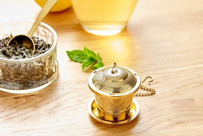 Tea Infuser Set of 2 with Tea Scoop & Drip Trays - 304 Stainless Steel Ultra Fine Mesh Loose Leaf Tea Strainer, Reusable Tea Steeper Basket for Rooibos, Green, Black, Herbal & Oolong Tea, etc