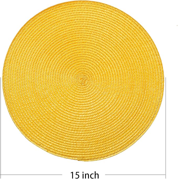 AHHFSMEI Round Placemats Set of 8 Heat Resistant Washable Non-Slip Woven Braided Table Mats for Dining Table Kitchen & Home Decor (Yellow,8)
