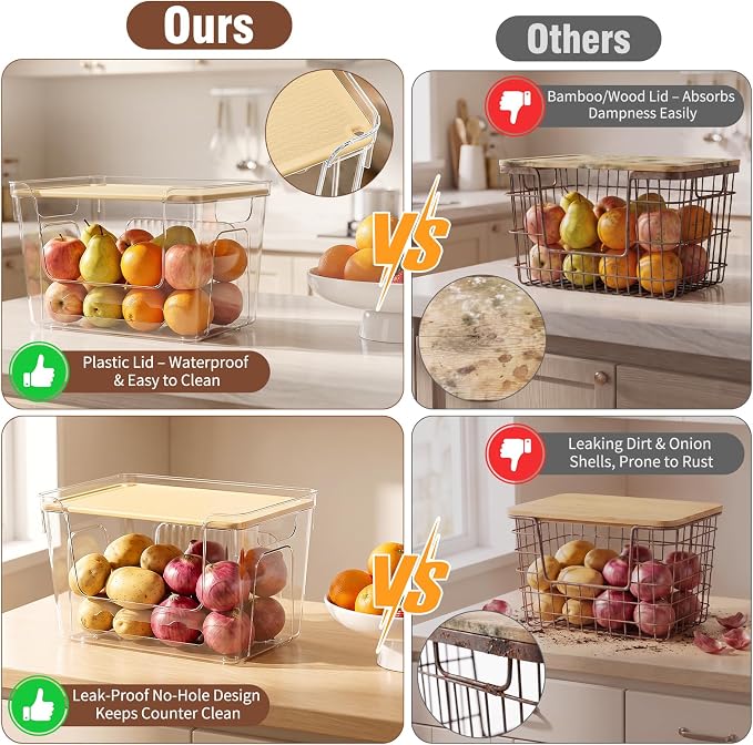 ONEDONE Pantry Organizers and Storage - 2 Set Potato and Onion Storage Bin | Stackable Trash Bag Dispenser,Clear Storage Bins for Onion Potato Fruit,Garbage Bag Dispenser,Kitchen Under Sink Organizer