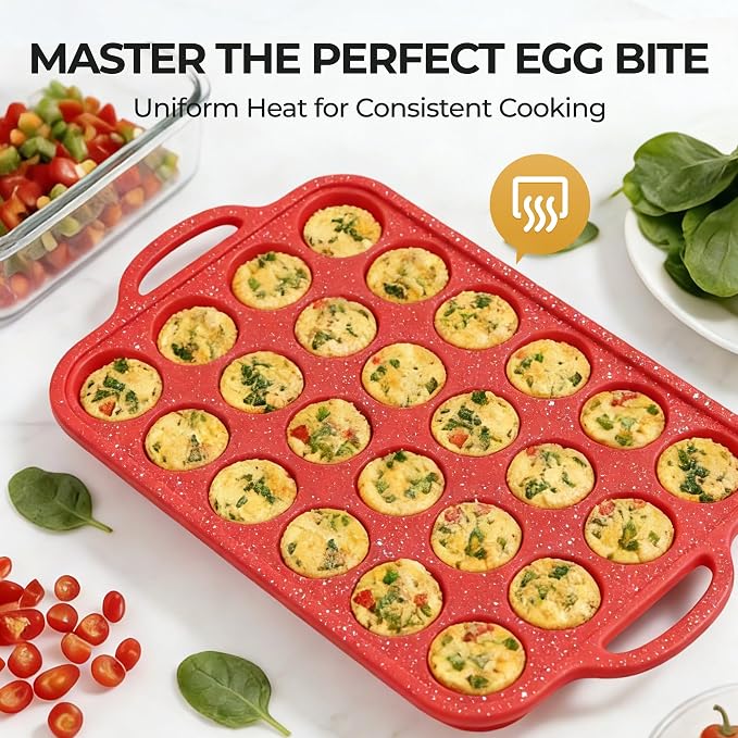 12-Cup Mini Silicone Muffin Pan with Reinforced Steel Frame,Red-Whitedot | Regular Size Cupcake Pan, BPA Free Silicone Muffin Tray, Reinforced Steel Frame for Stability, Easy Baking & Cleanup, 2Pk