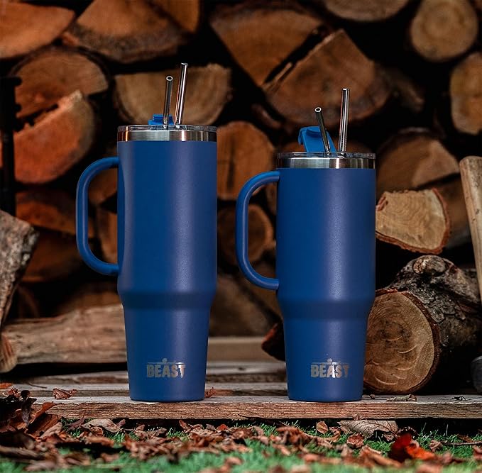 Beast 42 oz Tumbler with Handle Stainless Steel Vacuum Insulated Coffee Ice Cup Double Wall Travel Flask (Royal Blue)