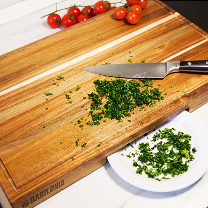 Acacia Wood Cutting Board for Kitchen, Thick Non Toxic Butcher Block | Hard Wood Edge Grain With Juice Groove 20" x 12.2" (Thick 1.7") Professional Heavy Duty Wooden Chopping Board (Oil Included)