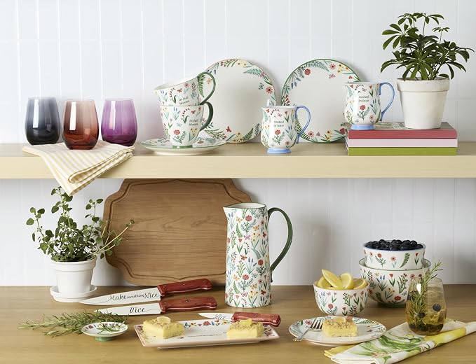 Oneida First Blooms Green Porcelain Mug Set for 2, 12oz | dishwasher safe, microwave safe | floral design | coffee mug gift for coffee lovers | 4.01 inch, 12oz