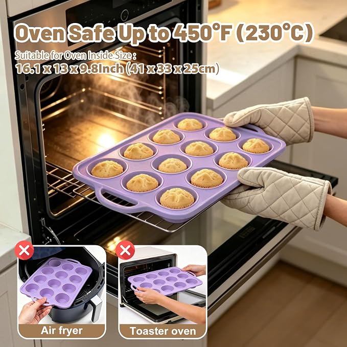 Silicone Muffin Pan Set: Non Stick 12 & 24 Silicone Muffin Pans for Baking | Easy Release - Complete Shaping Each Use Avoid Re-baking - BPA-free Cupcake Tin Reinforced Frame for Oven Home Bakers Vnray