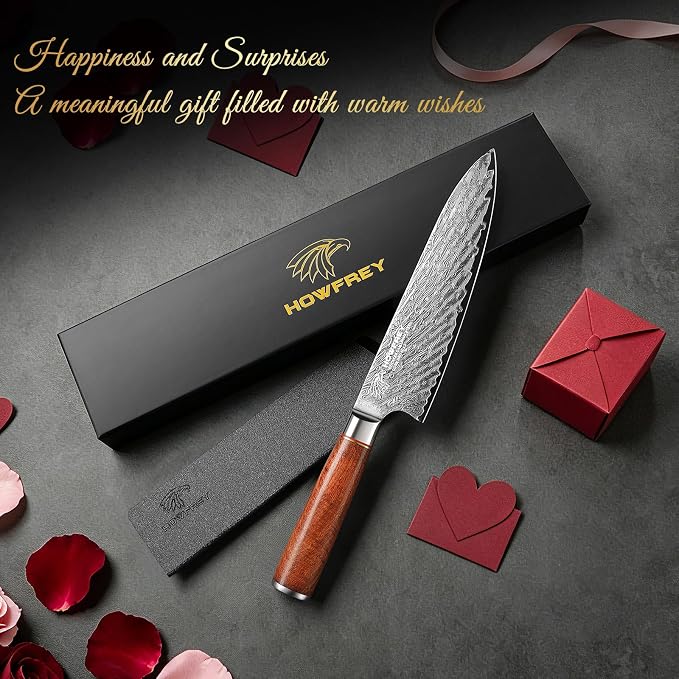 Damascus Chef Knife, 8 Inch 67-Layer Japanese Kitchen Knives Sharp VG-10 High Carbon Stainless Steel with Ergonomic Red Sandalwood Handles, for Home Kitchen Gift Idea