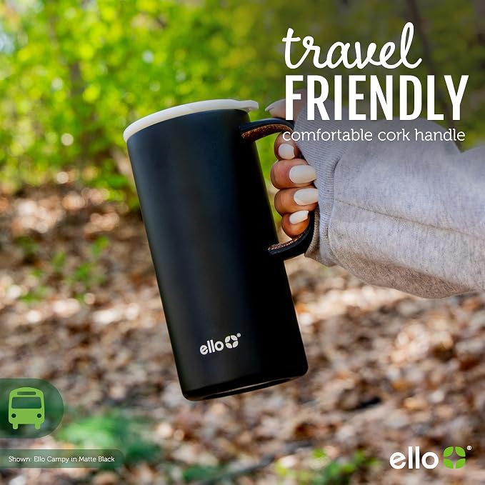 Ello Campy 18oz Insulated Stainless Steel Travel Mug with Handle, Matte Black