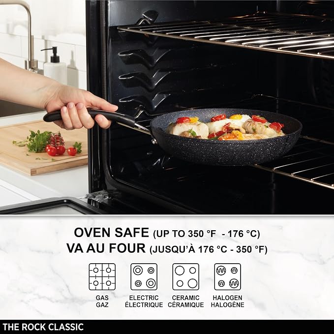 Starfrit The Rock 12'' (30cm) Non-Stick Jumbo Cooker Pan with Lid - Durable Forged Aluminum - Oven Safe - PFOA Free - Easy to Clean - Black