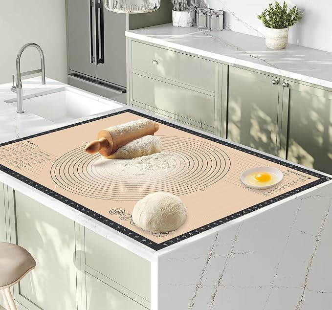 Extra Large Silicone Pastry Mat for Counter Rolling Dough,36x24 Inch,0.75mm Thick,Non Slip Silicone Baking Mat with Measurement(36 x 24 In,Grey)