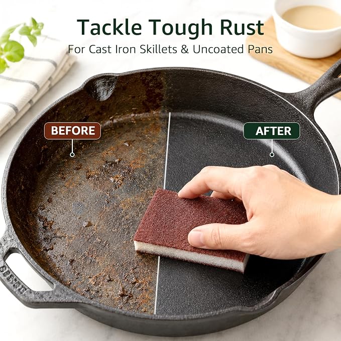 10 Pack Magic Carborundum Sponge Pads Heavy Duty Rust Scrubber for Cookware | High Density Emery Sheets Remove Baked-On Grease and Grime from Pots Pans Sinks Grills Stovetops Kitchen Bathroom Surfaces
