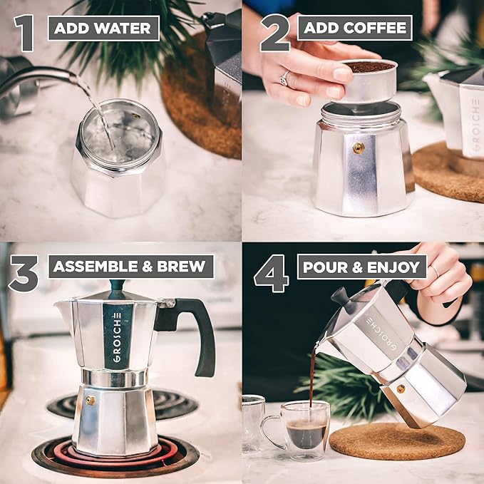 GROSCHE Milano Moka Pot | 3 Espresso Cup - 5 oz | Stovetop Espresso Percolator & Coffee Maker – Portable, Ideal for Home and Camping | Cuban Coffee Maker And Italian Moka Pot For Stovetop Espresso; For Gas, Electric, And Propane Stoves With A Soft-Touc...