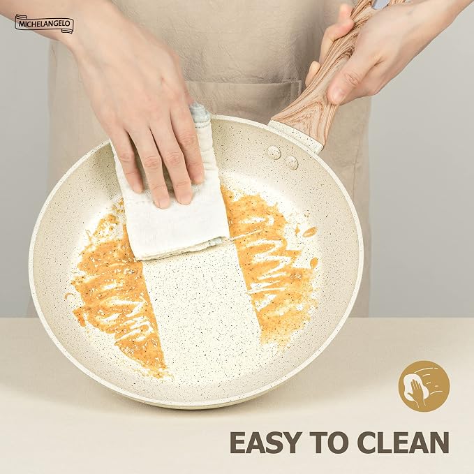 MICHELANGELO Frying Pans Nonstick - 12 Inch Frying Pan with Lid, Large 12 Inch Skillet with Ergonomic Handle, Non-Toxic Fry Pan - All Cooktops Compatible