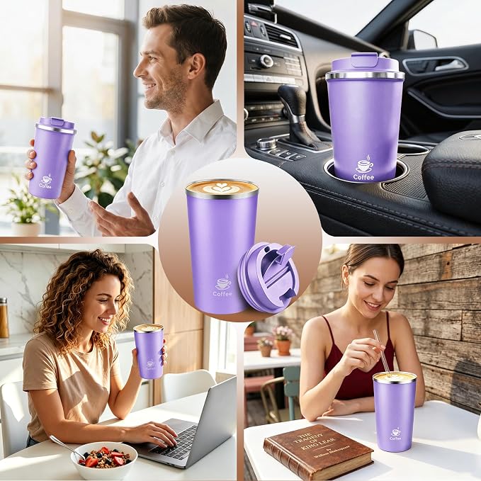 17oz Travel Coffee Mug ,Leakproof Vacuum Coffee Cup Insulated Tumbler | 304 Stainless Steel, Double-Wall Vacuum Insulated, Leakproof, Fits Hot & Cold Drinks Car Cup Holders, Travel, Office