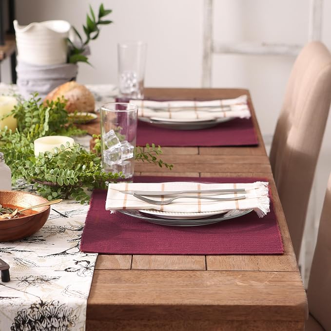 DII Basic Everyday Ribbed Tabletop 100% Cotton, Placemat Set, 13x19, Barn Red, 6 Piece