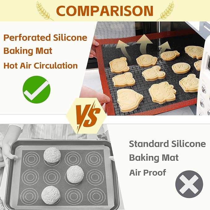 2PCS 16.5"x11.6" Perforated Baking Mats, Silicone Half Sheet Pan Black | Hollow Out Reusable Oven Liners Heat Resistant Non-Stick Mat for Making Cookie/Bread/Pizza/Macaron/Pastry/Eclair(Corner Cut)